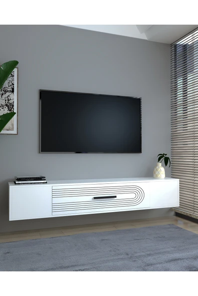 DEMONTE DECOR KODAKL3DD DUVARA MONTAJ TV SEHPASI BEYAZ-BEYAZ - Resim 2