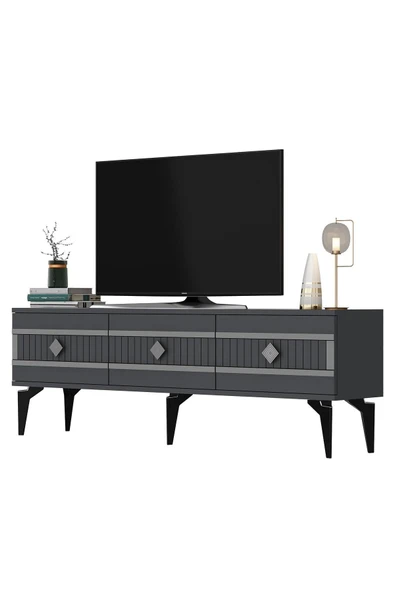 DEMONTE DECOR NOVVA 180 CM TV SEHPASI (ALT MODÜL) ANTRASİT-GÜMÜŞ - 5