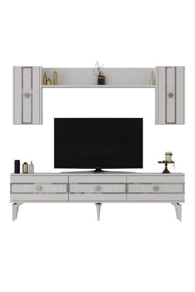 DEMONTE DECOR NORRA 180 CM TV ÜNİTESİ BEYAZ-GÜMÜŞ - Resim 4