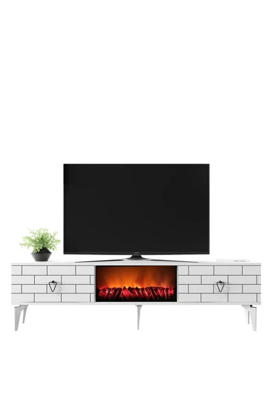 DEMONTE DECOR VARNA TV SEHPASI ŞÖMİNELİ (ALT MODÜL )BEYAZ - Resim 3