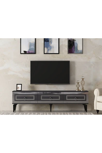DEMONTE DECOR Karya 180 Cm Tv Sehpası Antrasit Gümüş ürün görseli 1
