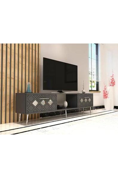 DEMONTE DECOR DOMEDD TV SEHPASI ANTRASİT-GÜMÜŞ - Resim 2