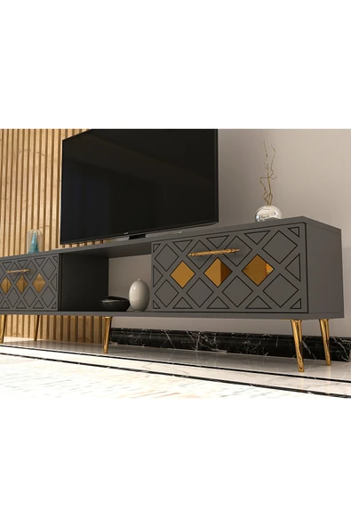 DEMONTE DECOR DOMEDD TV SEHPASI ANTRASİT-ALTIN - Resim 3