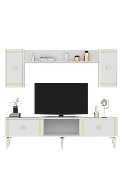 DEMONTE DECOR Doruk Tv Ünitesi Beyaz Altın 4 Kapaklı - Resim 5