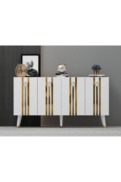 DEMONTE DECOR IŞILL KONSOL BEYAZ-ALTIN ürün görseli 1