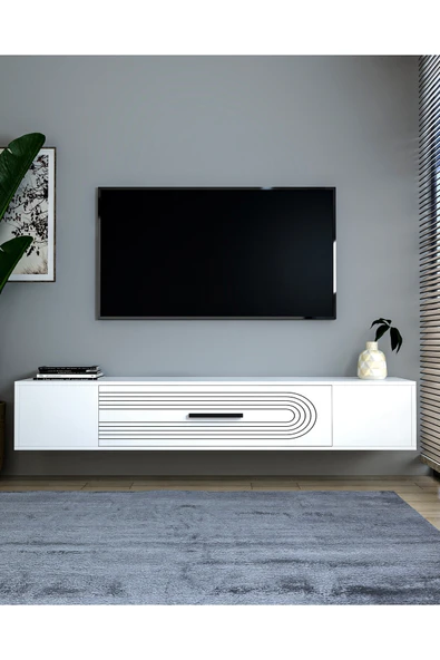 DEMONTE DECOR KODAKL3DD DUVARA MONTAJ TV SEHPASI BEYAZ-BEYAZ ürün görseli 1