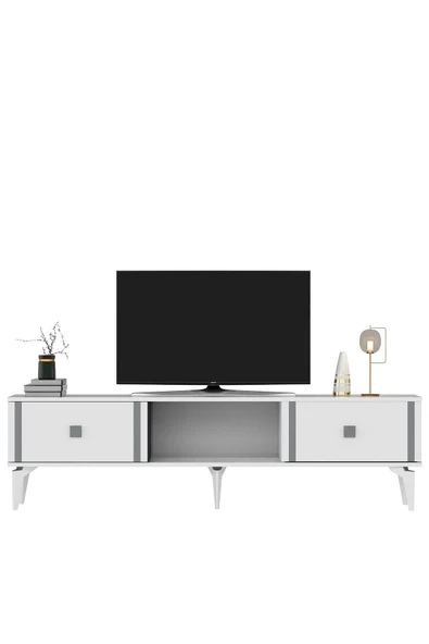 DEMONTE DECOR DORUK TV SEHPASI BEYAZ GÜMÜŞ - Resim 4