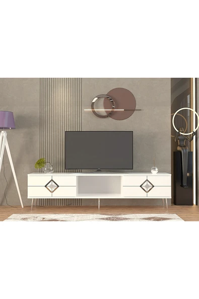 DEMONTE DECOR ROBBERDD TV SEHPASI BEYAZ-GÜMÜŞ - 1