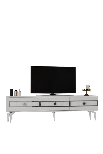 DEMONTE DECOR NORRA 180 CM TV SEHPASI (ALT MODÜL) BEYAZ-GÜMÜŞ - Resim 3