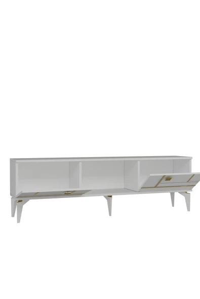 DEMONTE DECOR Maderadd Tv Sehpası Beyaz Altın - 6