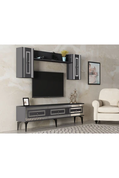 DEMONTE DECOR Karya 180 Cm Tv Ünitesi Antrasit Gümüş - Resim 2