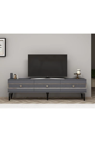 DEMONTE DECOR NOVVA 180 CM TV SEHPASI (ALT MODÜL) ANTRASİT-GÜMÜŞ - 1