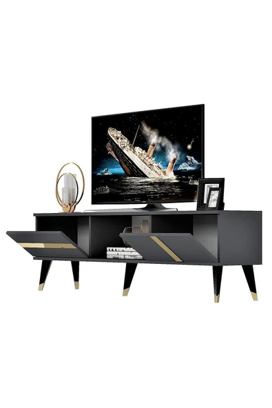 DEMONTE DECOR Vania Tv Sehpası Antrasit-altın - Resim 3