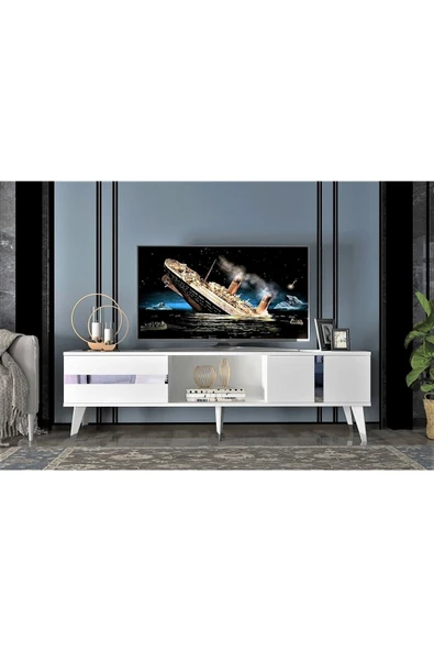 DEMONTE DECOR Vania Tv Sehpası Beyaz-gümüş ürün görseli 1