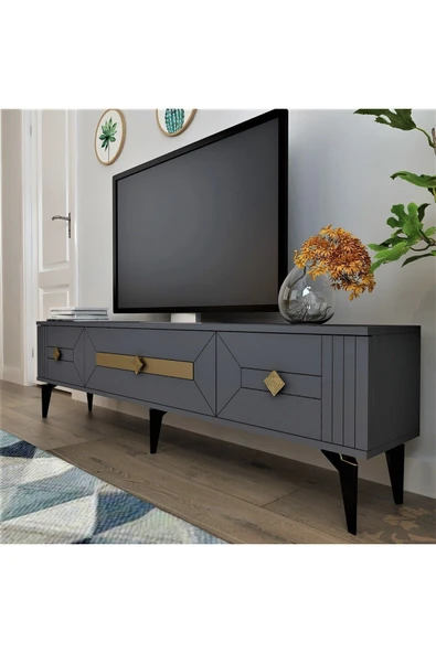 DEMONTE DECOR Ceneyra 180 Cm Tv Ünitesi Antrasit-altın - 2