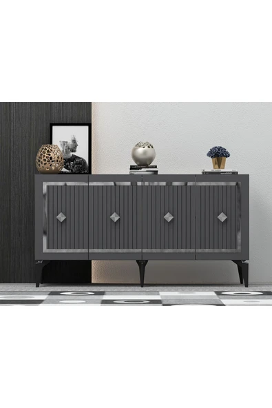 DEMONTE DECOR NOVVA TV SEHPASI (alt modül) ve KONSOL 2'Lİ SALON TAKIMI ANTRASİT-GÜMÜŞ - Resim 3