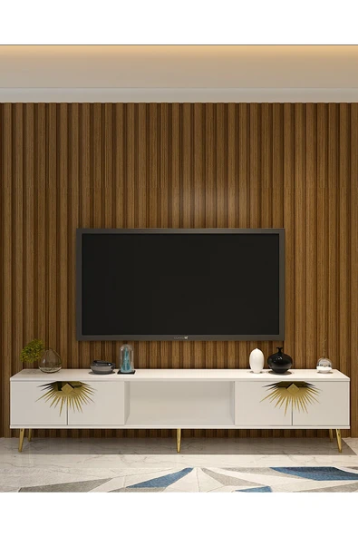 DEMONTE DECOR Nidadd Tv Sehpası Beyaz Altın ürün görseli 1