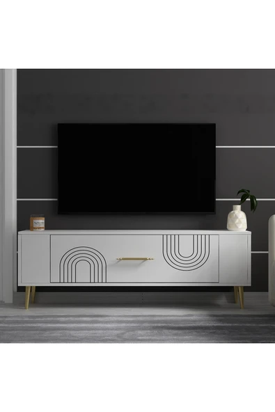 DEMONTE DECOR RETROL2DD TV SEHPASI BEYAZ-ALTIN - 1