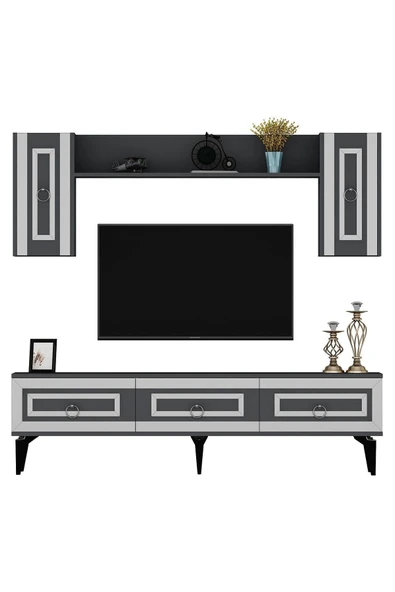 DEMONTE DECOR Karya 180 Cm Tv Ünitesi Antrasit Gümüş - Resim 4