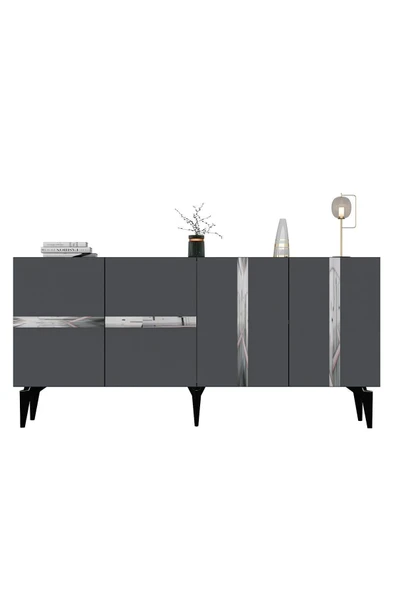 DEMONTE DECOR VANİA TV SEHPASI ve KONSOL 2'li SALON TAKIMI ANTRASİT-GÜMÜŞ - 5