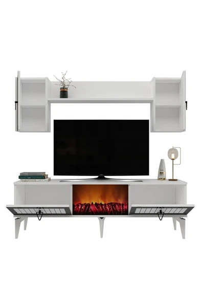 DEMONTE DECOR Linda Tv Ünitesi Şömineli Takım Beyaz-gümüş - 6