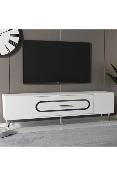 DEMONTE DECOR DEKOP3DD TV SEHPASI BEYAZ-GÜMÜŞ - Resim 3