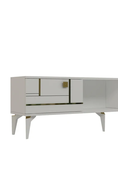 DEMONTE DECOR Maderadd Tv Sehpası Beyaz Altın - 5