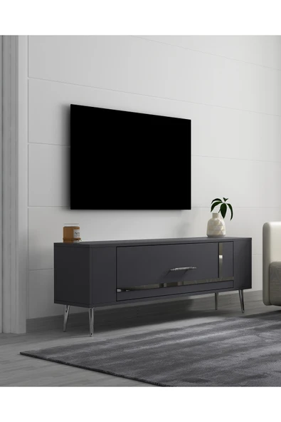 DEMONTE DECOR RETROP1DD TV SEHPASI ANTRASİT-GÜMÜŞ - 2