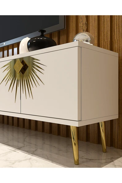 DEMONTE DECOR Nidadd Tv Sehpası Beyaz Altın - Resim 3