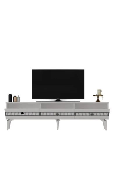 DEMONTE DECOR NORRA 180 CM TV SEHPASI (ALT MODÜL) BEYAZ-GÜMÜŞ - Resim 4