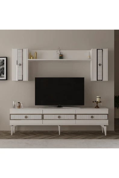 DEMONTE DECOR NORRA 180 CM TV ÜNİTESİ BEYAZ-GÜMÜŞ ürün görseli