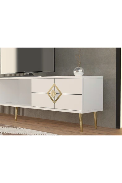 DEMONTE DECOR ROBBERDD TV SEHPASI BEYAZ-ALTIN - Resim 3