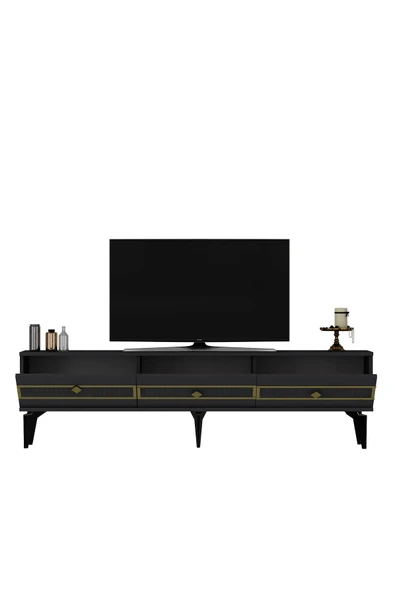 DEMONTE DECOR NORRA 180 CM TV SEHPASI (ALT MODÜL) ANTRASİT-ALTIN - Resim 5
