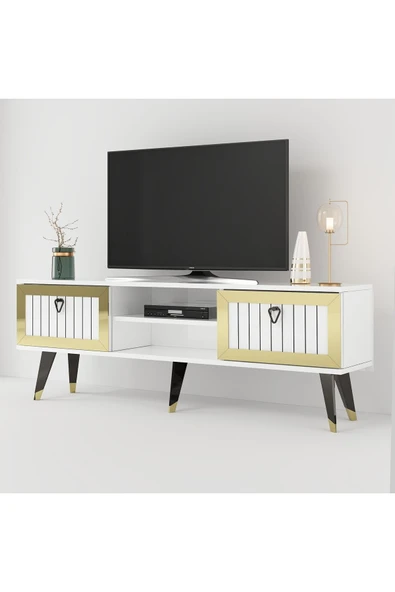 DEMONTE DECOR LİİDYA TV SEHPASI (ALT MODÜL) BEYAZ-ALTIN - 4