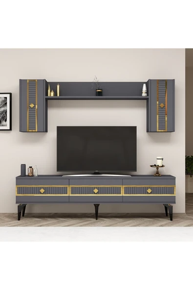 DEMONTE DECOR NORRA 180 CM TV ÜNİTESİ ANTRASİT-ALTIN ürün görseli