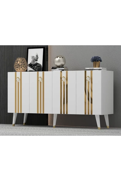 DEMONTE DECOR IŞILL KONSOL BEYAZ-ALTIN - Resim 2