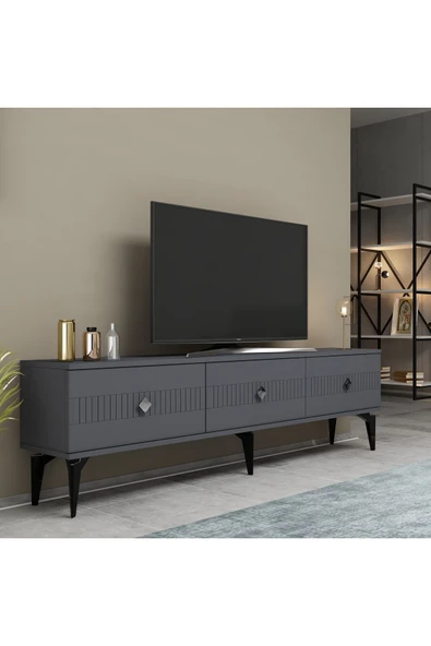 DEMONTE DECOR NORRA 180 CM TV SEHPASI (ALT MODÜL) ANTRASİT-GÜMÜŞ - Resim 2