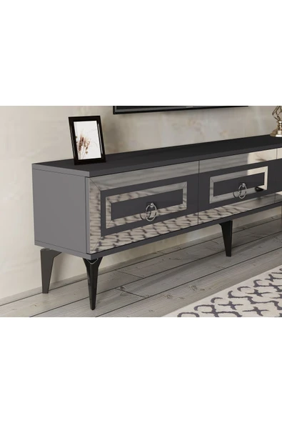 DEMONTE DECOR Karya 180 Cm Tv Ünitesi Antrasit Gümüş - Resim 3