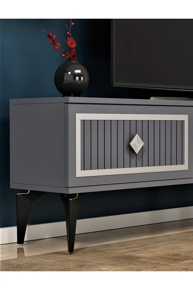 DEMONTE DECOR NİLL ŞÖMİNELİ TV SEHPASI ANTRASİT-GÜMÜŞ - Resim 3