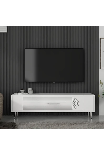 DEMONTE DECOR RETROL3DD TV SEHPASI BEYAZ-GÜMÜŞ ürün görseli 1