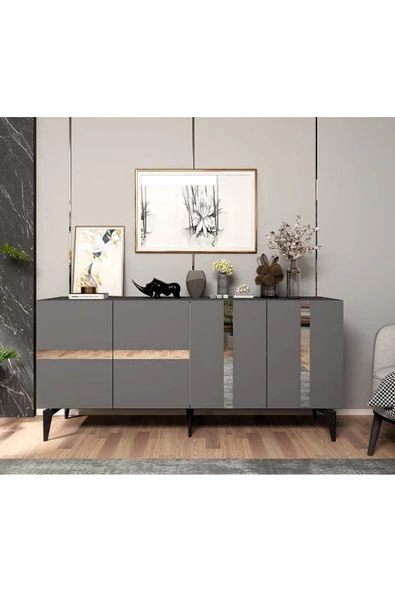 DEMONTE DECOR VANİA TV SEHPASI ve KONSOL 2'li SALON TAKIMI ANTRASİT-GÜMÜŞ - 3