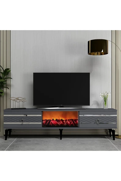 DEMONTE DECOR PELİN TV SEHPASI ŞÖMİNELİ ANTRASİT-GÜMÜŞ ürün görseli 1