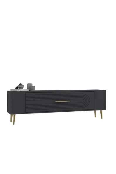 DEMONTE DECOR RETROL3DD TV SEHPASI ANTRASİT-ALTIN - Resim 4