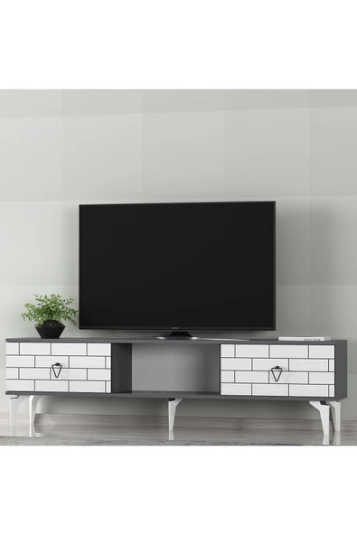 DEMONTE DECOR 2 Kapaklı, Raflı Varna Tv Sehpası Alt Modül Beyaz-antrasit - 2