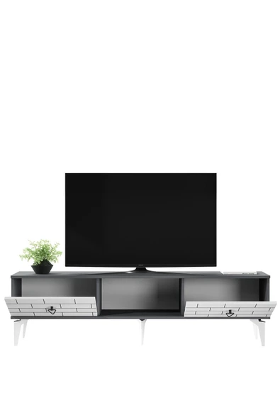 DEMONTE DECOR 2 Kapaklı, Raflı Varna Tv Sehpası Alt Modül Beyaz-antrasit - 5