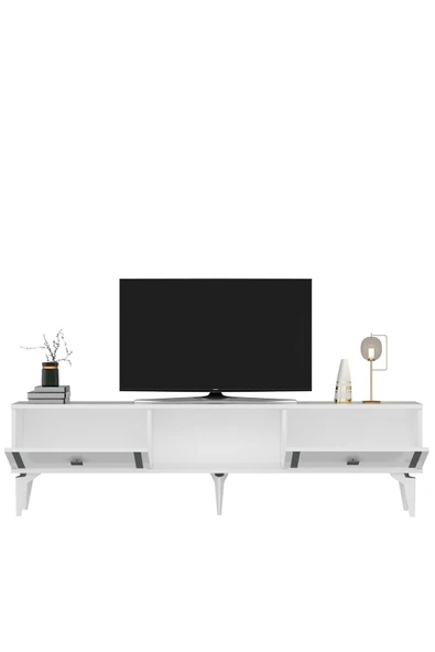 DEMONTE DECOR DORUK TV SEHPASI BEYAZ GÜMÜŞ - Resim 5