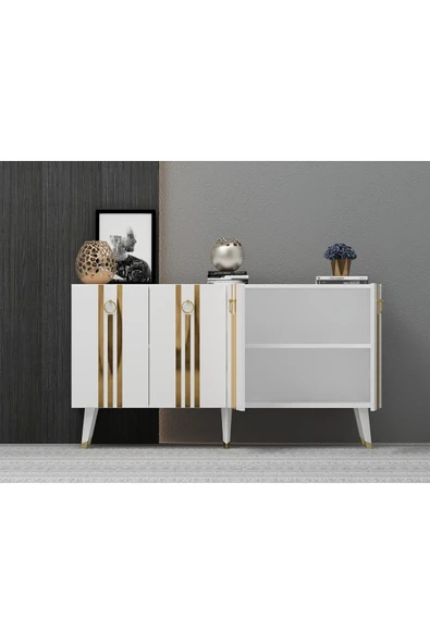 DEMONTE DECOR IŞILL KONSOL BEYAZ-ALTIN - Resim 4