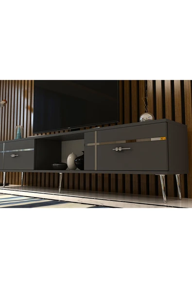 DEMONTE DECOR LİNEDD TV SEHPASI ANTRASİT-GÜMÜŞ - Resim 3