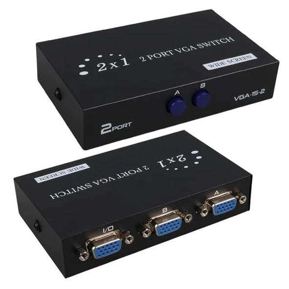 PowerMaster PM-4263 2 Port Giriş 1 Çıkış Manuel VGA Splitter Toplayıcı Switch (2 PC 1 Ekran) - 2
