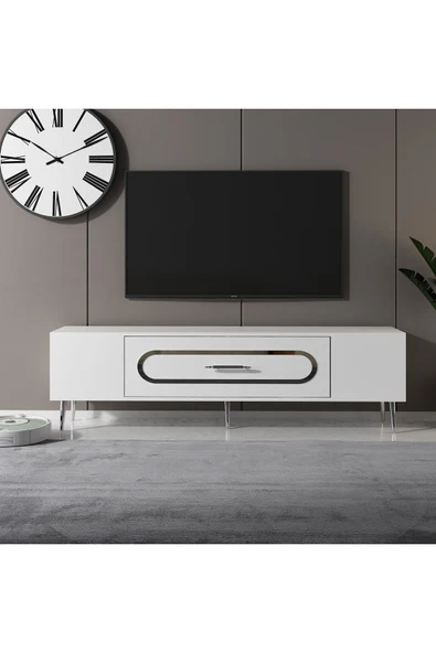 DEMONTE DECOR DEKOP3DD TV SEHPASI BEYAZ-GÜMÜŞ ürün görseli 1